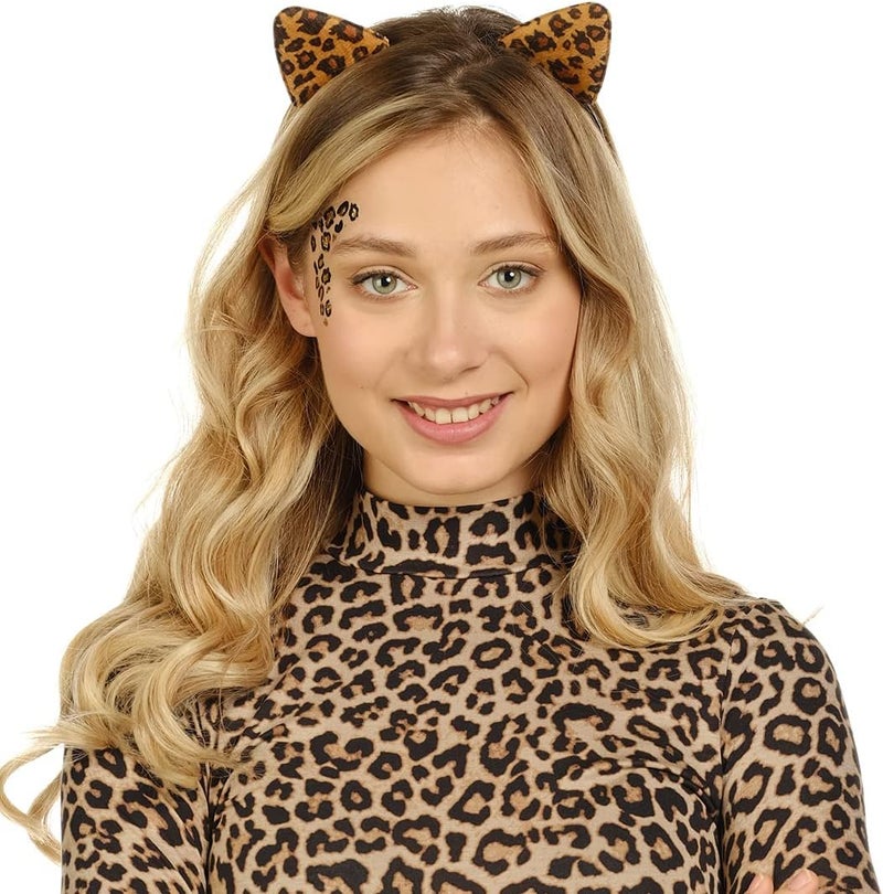 Funcredible Cheetah Ears Headband with Face Tattoos - Leopard Ears Accessory for Women and Kids - Image 3
